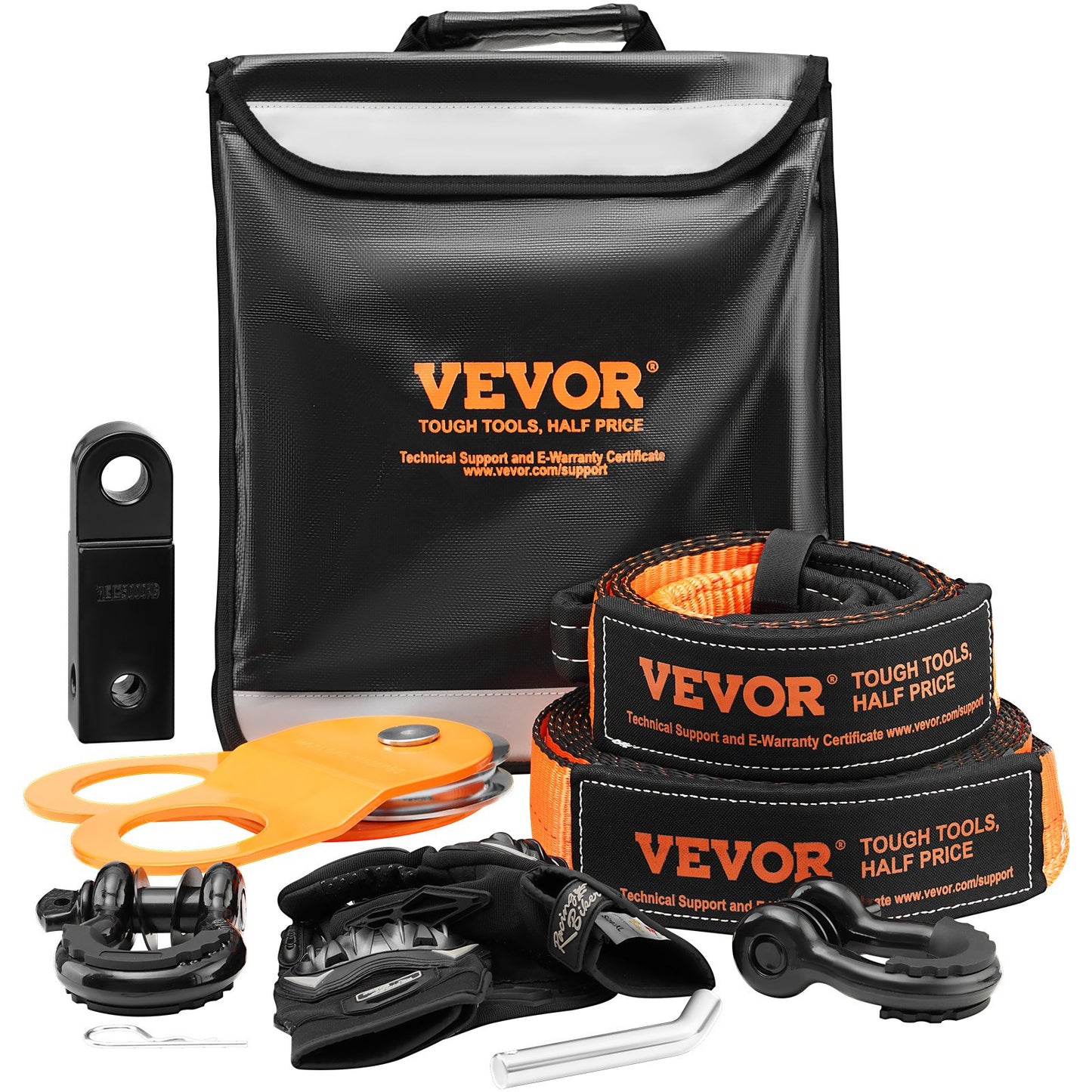 Off-Road Recovery Kit, 3" x 30', Heavy Duty Winch Recovery Kit med 30000 lbs bogserband, 44092 lbs D-Ring Shackles, Shackle Recovery, Snatch Block Pulley, Handskar, förvaringsväska för ATV Jeep Truck