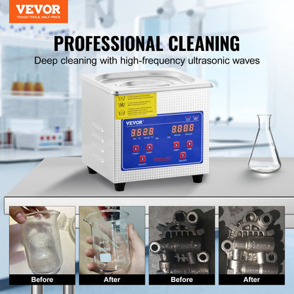 1.3L Ultrasonic Cleaner, Stainless Steel, Ultrasonic Cleaner Digital Heater Timer Jewelry Cleaner for Commercial Home Use (1.3L)