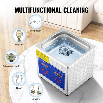 1.3L Ultrasonic Cleaner, Stainless Steel, Ultrasonic Cleaner Digital Heater Timer Jewelry Cleaner for Commercial Home Use (1.3L)