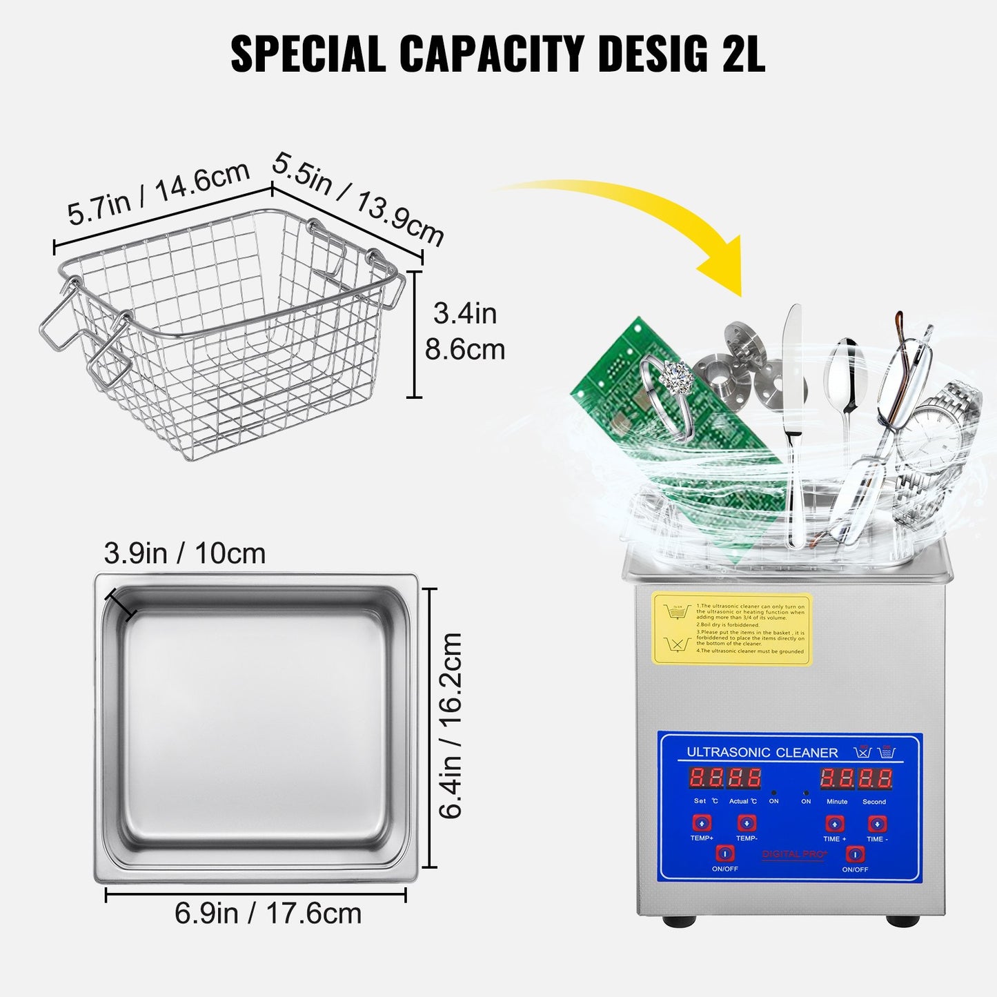 2L Ultrasonic Cleaner Stainless Steel Ultrasonic Cleaner Digital Heater Timer Jewelry Cleaner for Commercial Personal Home Use (2L)
