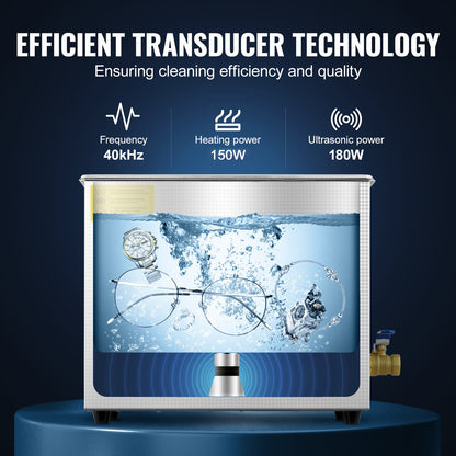 Ultrasonic Cleaner Machine, 6L Stainless Steel Ultrasonic Cleaning Machine, with Digital Heating Timer, Jewelry Cleaning for Commercial Personal Home Use