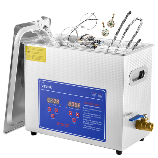 Ultrasonic Cleaner Machine, 6L Stainless Steel Ultrasonic Cleaning Machine, with Digital Heating Timer, Jewelry Cleaning for Commercial Personal Home Use