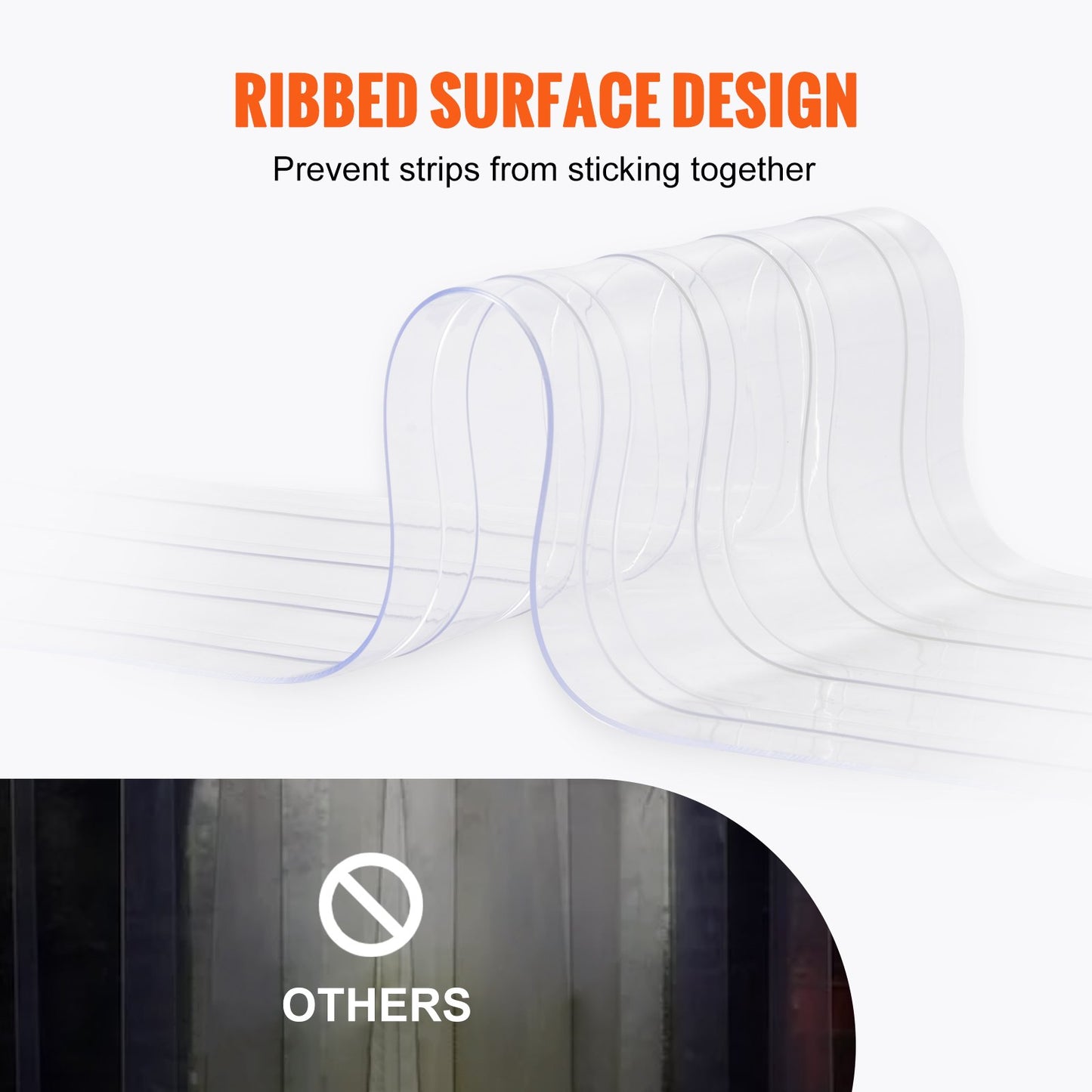 Strip Curtain, 164' Length x 8" Width x 0.08" Thickness, Clear Ribbed PVC Curtain Strip Door Bulk Roll, Plastic Door Strips for Doorways to Supermarket, Garage, Warehouse, Barn, Pet House