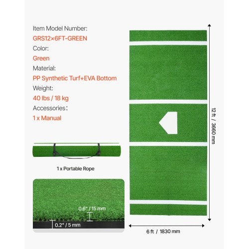 366x183cm Baseball Mat Softball Mat Outdoor Training Green | EU