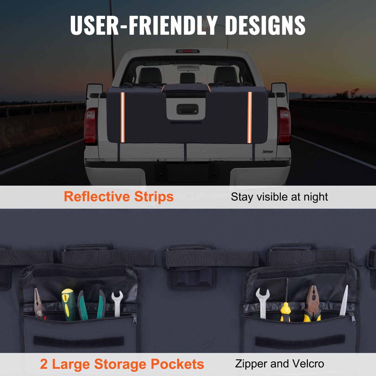 Baklucka cykeldyna, 62" lastbils baklucka pad bär 6 mountainbikes, uppgraderad spår baklucka skyddsdyna med reflekterande remsor och verktygsfickor, med kameraöppning för de flesta pickuptruckar