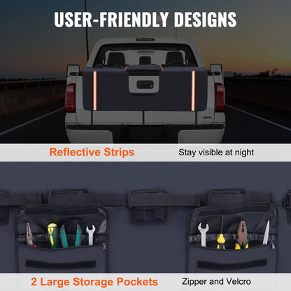 Baklucka cykeldyna, 62" lastbils baklucka pad bär 6 mountainbikes, uppgraderad spår baklucka skyddsdyna med reflekterande remsor och verktygsfickor, med kameraöppning för de flesta pickuptruckar