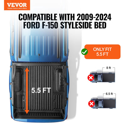 Truck Bed Cover, Roll Up Truck Bed Tonneau Cover, Compatible with 2009-2024 Ford F-150 Styleside Bed, for 5.5 x 5.4 ft. Bed, Soft PVC Material, 100% Bed Access Roll Up Tonneau Cover