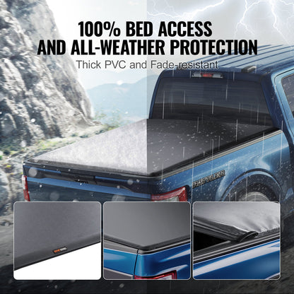 Truck Bed Cover, Roll Up Truck Bed Tonneau Cover, Compatible with 2009-2024 Ford F-150 Styleside Bed, for 5.5 x 5.4 ft. Bed, Soft PVC Material, 100% Bed Access Roll Up Tonneau Cover