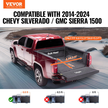 Truck Bed Cover, Roll Up Truck Bed Tonneau Cover, kompatibel med 2014-2024 Chevy Silverado / GMC Sierra 1500, för 6,6 x 5,2 fot / 6,6 x 5,3 fot säng, mjukt PVC-material, Roll Up Tonneau Cover