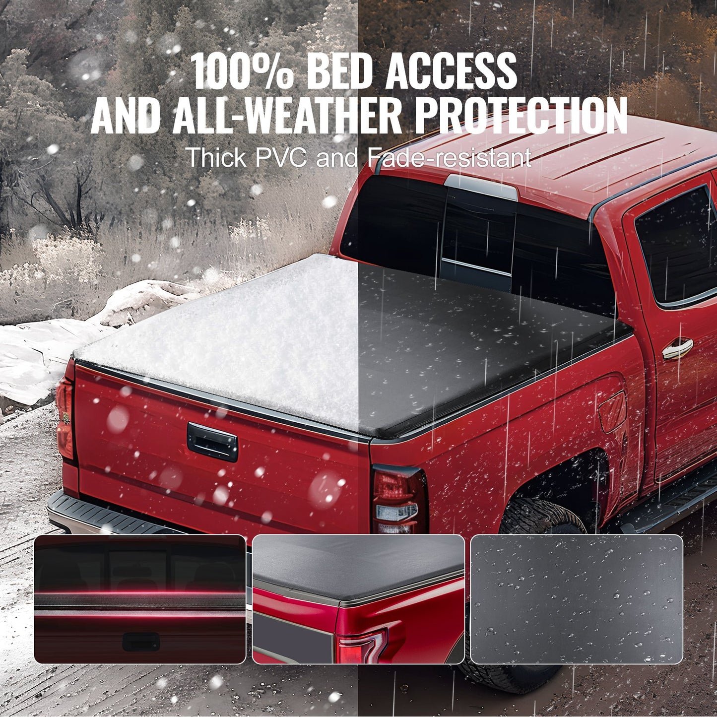 Truck Bed Cover, Roll Up Truck Bed Tonneau Cover, kompatibel med 2014-2024 Chevy Silverado / GMC Sierra 1500, för 6,6 x 5,2 fot / 6,6 x 5,3 fot säng, mjukt PVC-material, Roll Up Tonneau Cover