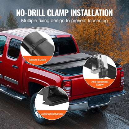 Truck Bed Cover, Roll Up Truck Bed Tonneau Cover, kompatibel med 2014-2024 Chevy Silverado / GMC Sierra 1500, för 6,6 x 5,2 fot / 6,6 x 5,3 fot säng, mjukt PVC-material, Roll Up Tonneau Cover