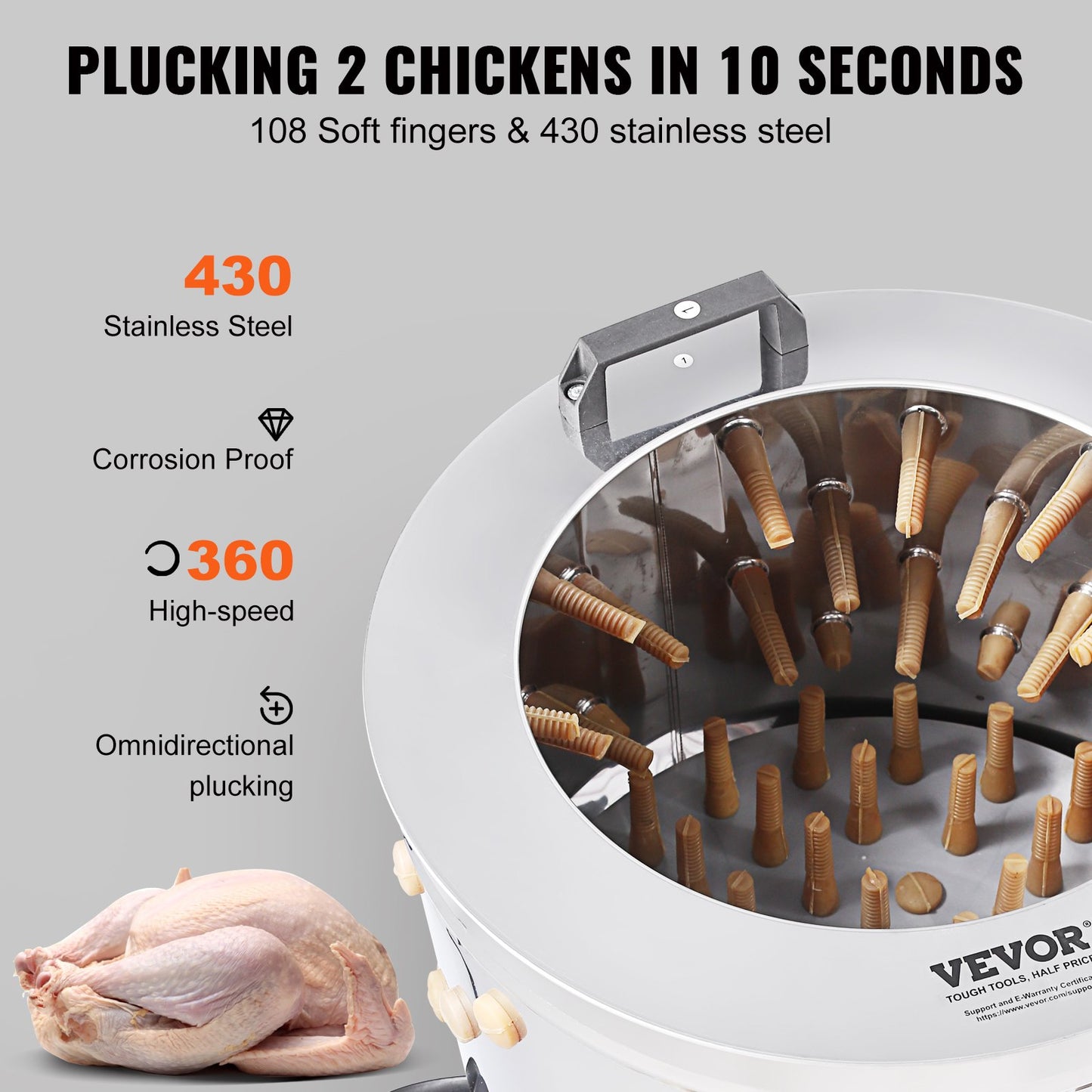 Chicken Plucker Machine Feather Plucker Stainless Steel Drum 280RPM Motor