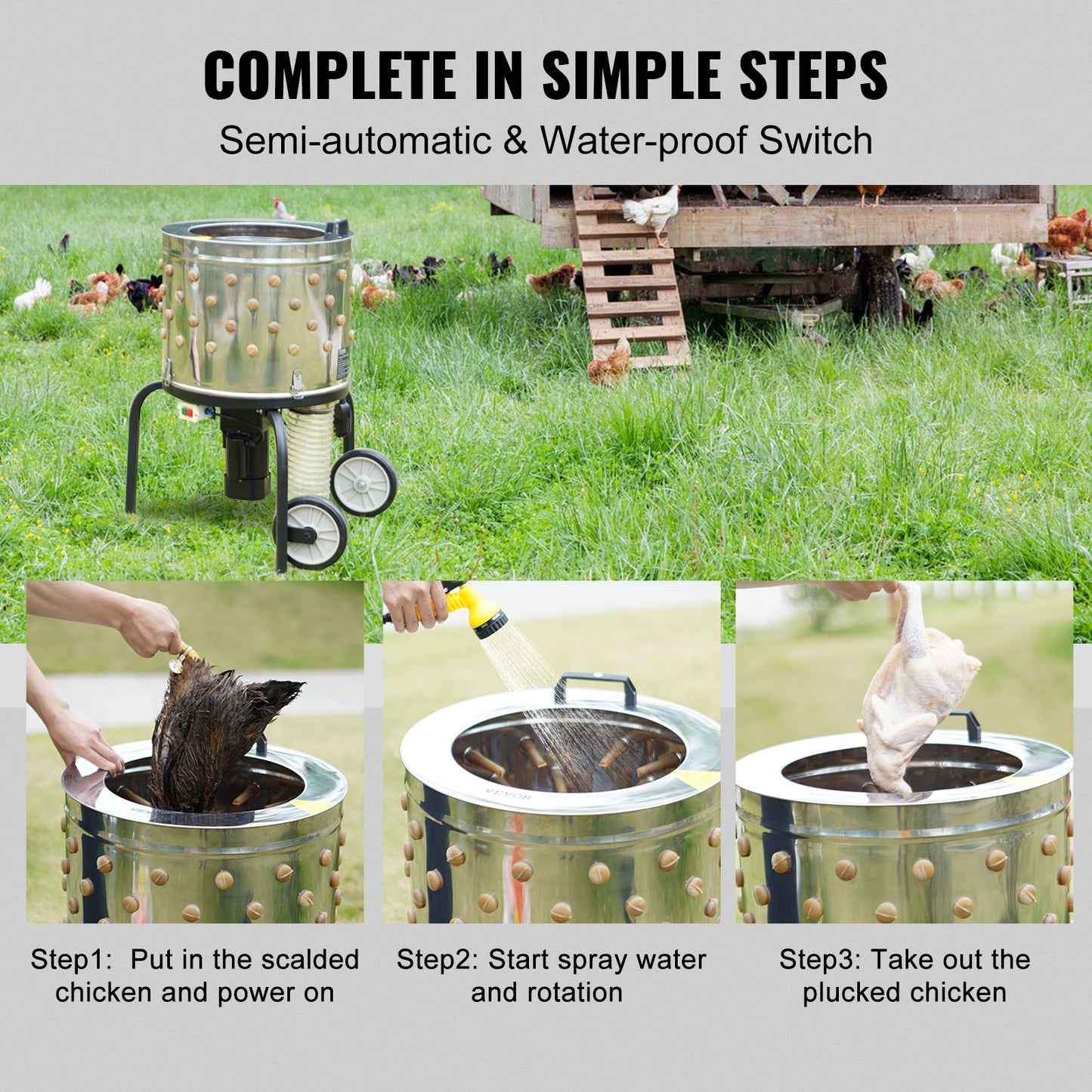 Chicken Plucker Machine Feather Plucker Stainless Steel Drum 280RPM Motor