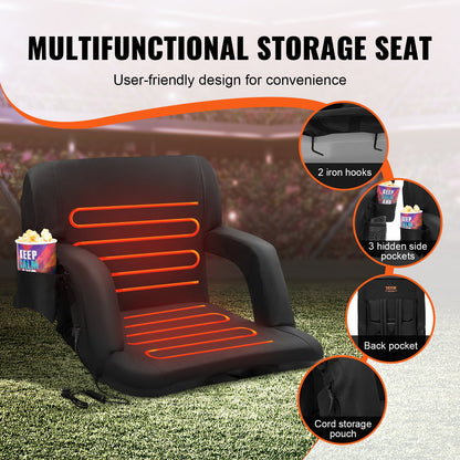 Double Heated Backrest Stadium Seat Portable Reclining Bleacher Chair
