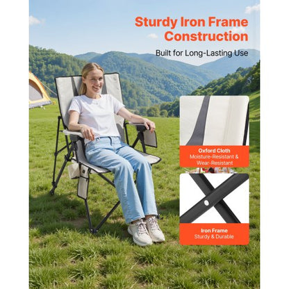 Uppvärmd Campingstol, 3 Värmeinställningar, Hopfällbar Campingstol med Hög Rygg, Stöder 117 kg, Helstoppade Strandstolar med Armstöd och Mugghållare, Bärbara Trädgårdsstolar för Utomhussporter och Resor |  EU