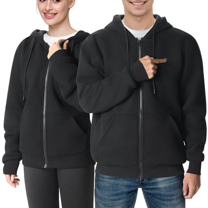 Heated Hoodie Sweatshirt Zip Up Unisex with Battery for Men and Women XL Black