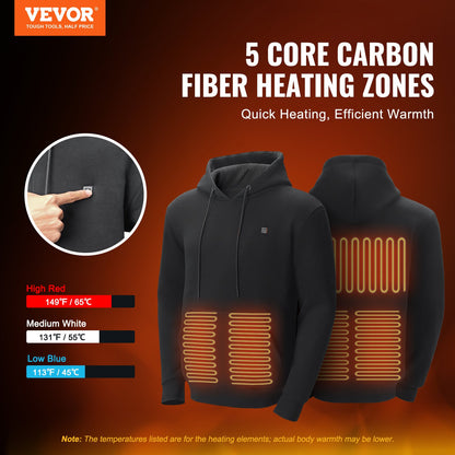 Heated Hoodie Sweatshirt Unisex with Battery for Men &amp; Women L Size Black