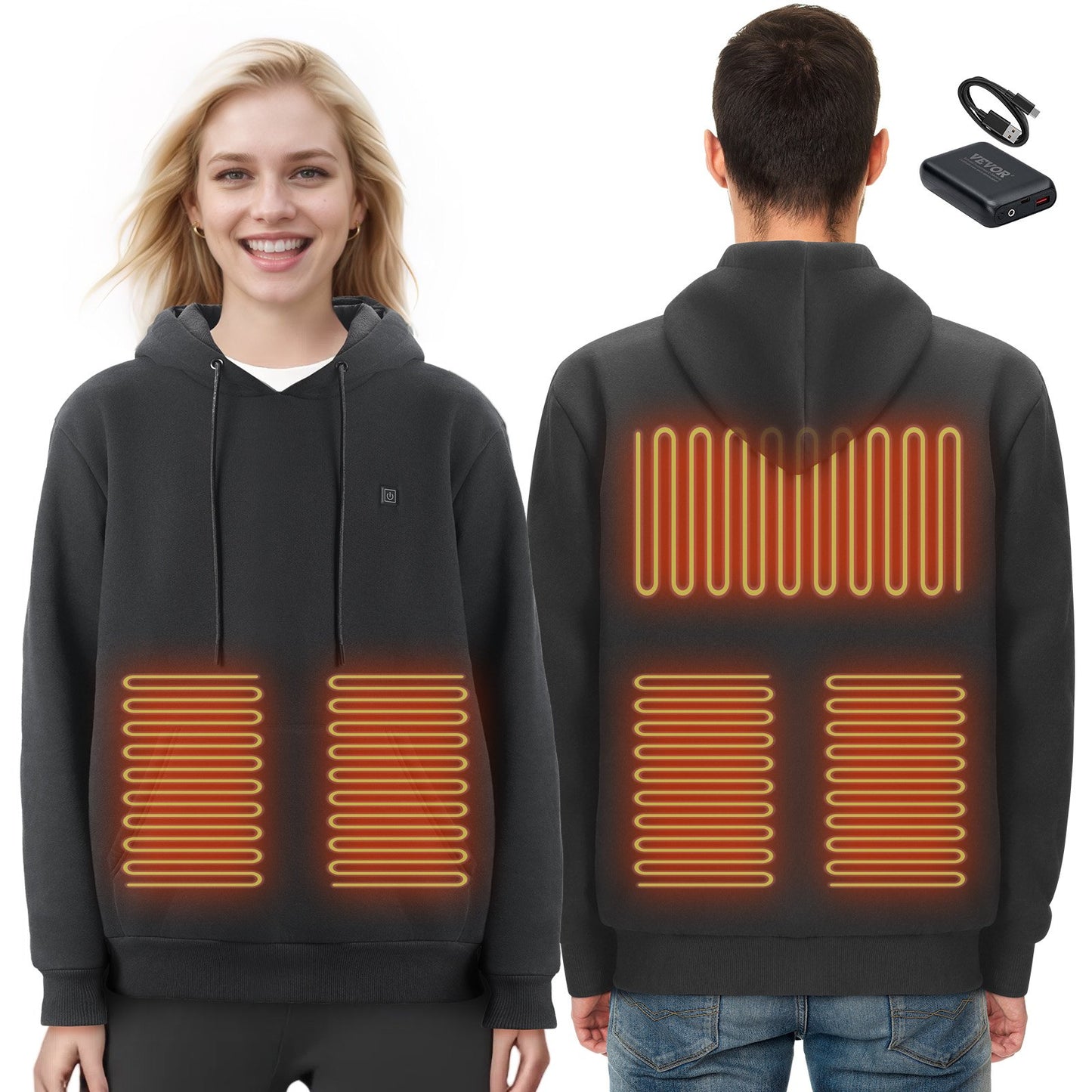 Heated Hoodie Sweatshirt Unisex with Battery for Men &amp; Women L Size Black