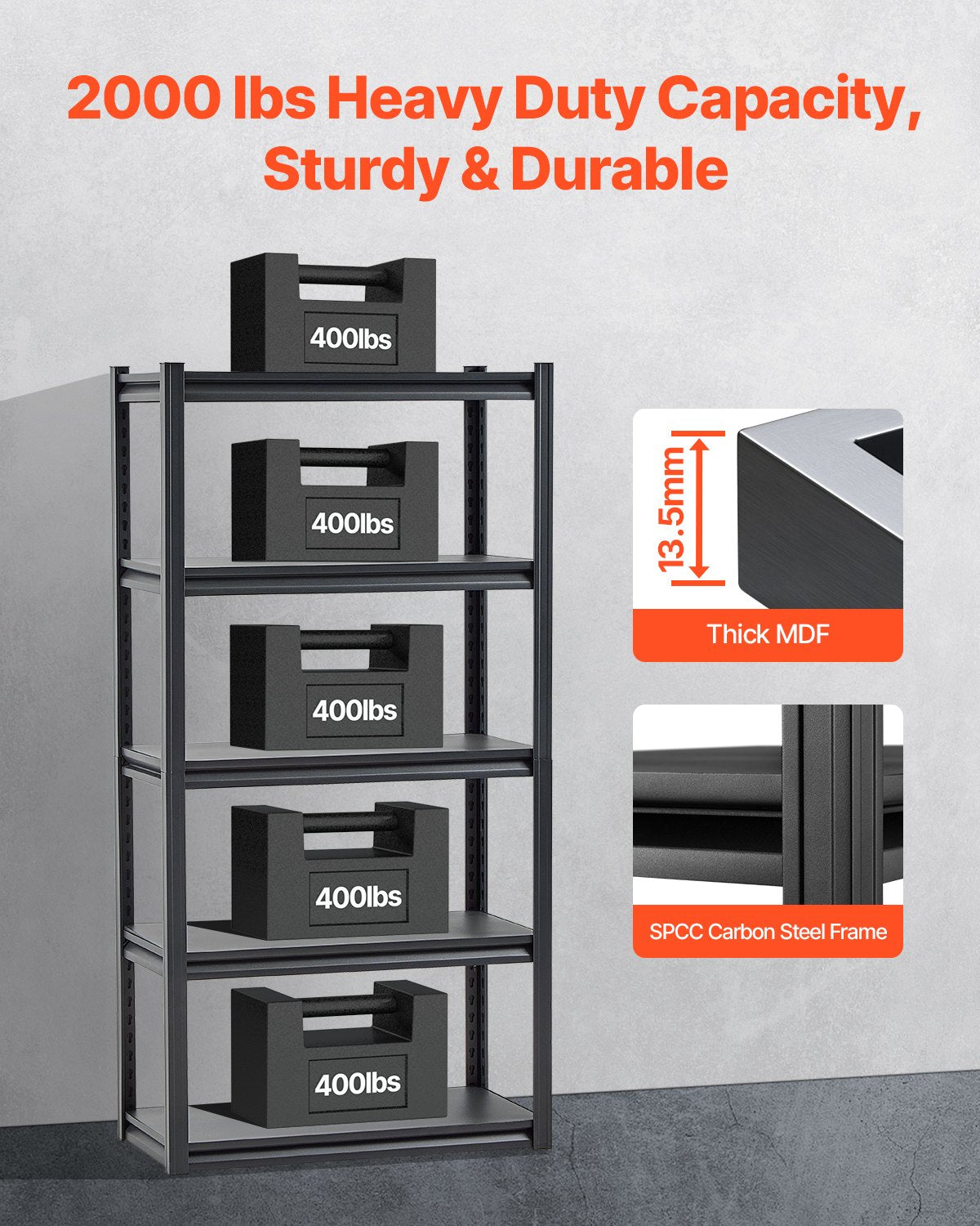 Storage Shelves 16" D x 32" W x 63" H 5-Tier Garage Storage Shelves