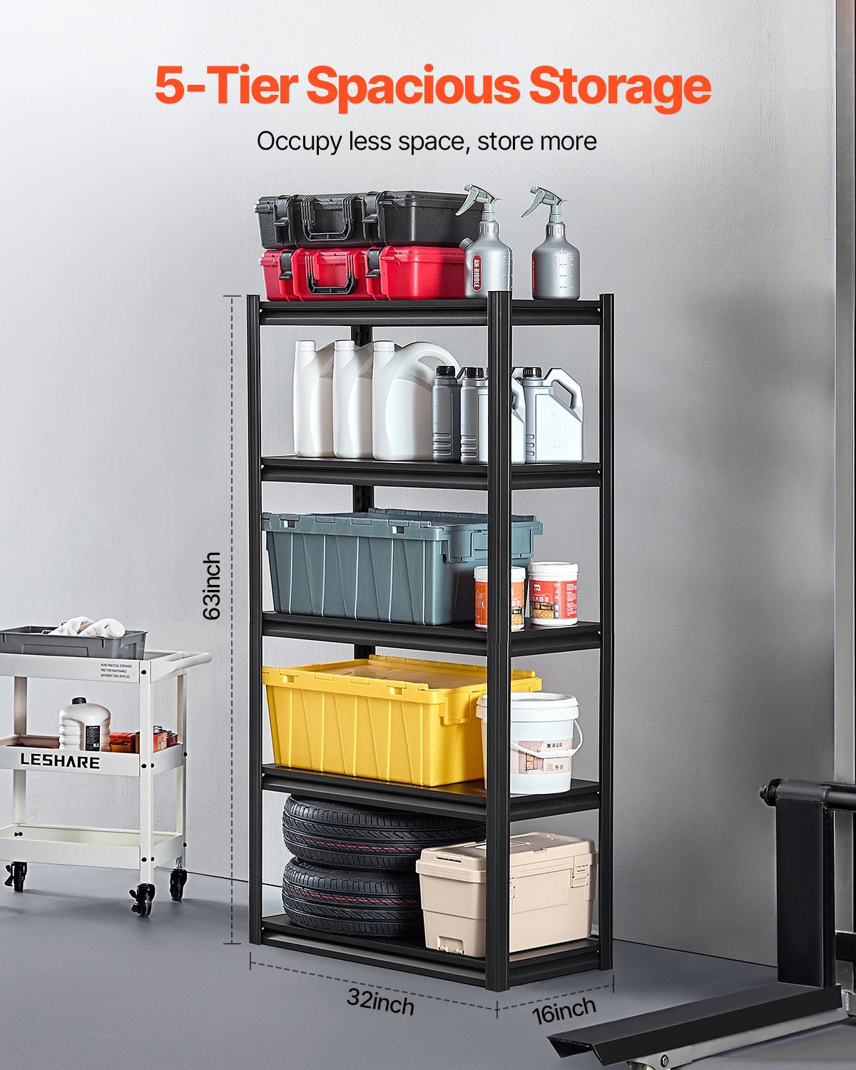 Storage Shelves 16" D x 32" W x 63" H 5-Tier Garage Storage Shelves