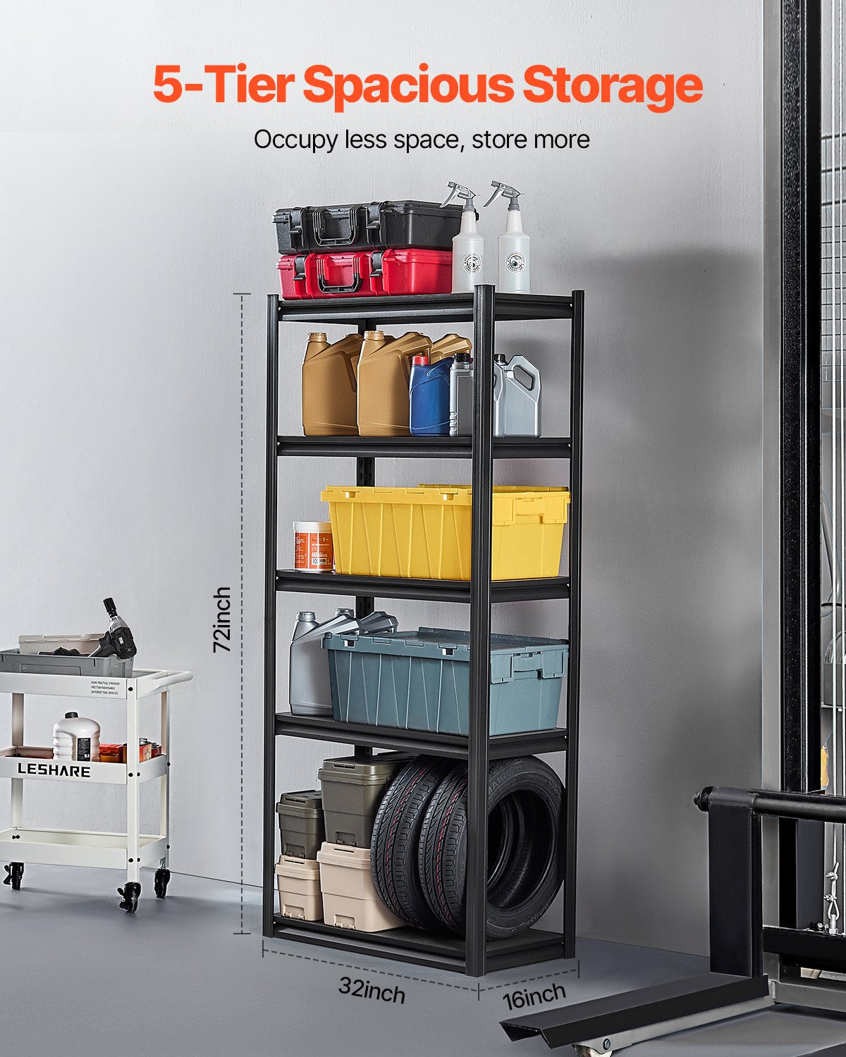 Förvaringshyllor 16" D x 32" B x 72" H 5-vånings Garage Förvaringshyllor
