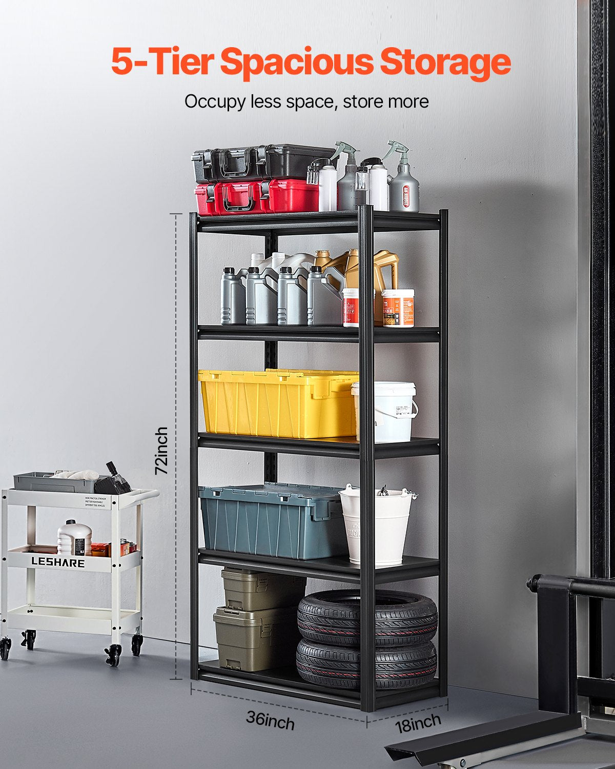 Storage Shelves 18" D x 36" W x 72" H 5-Tier Garage Storage Shelves