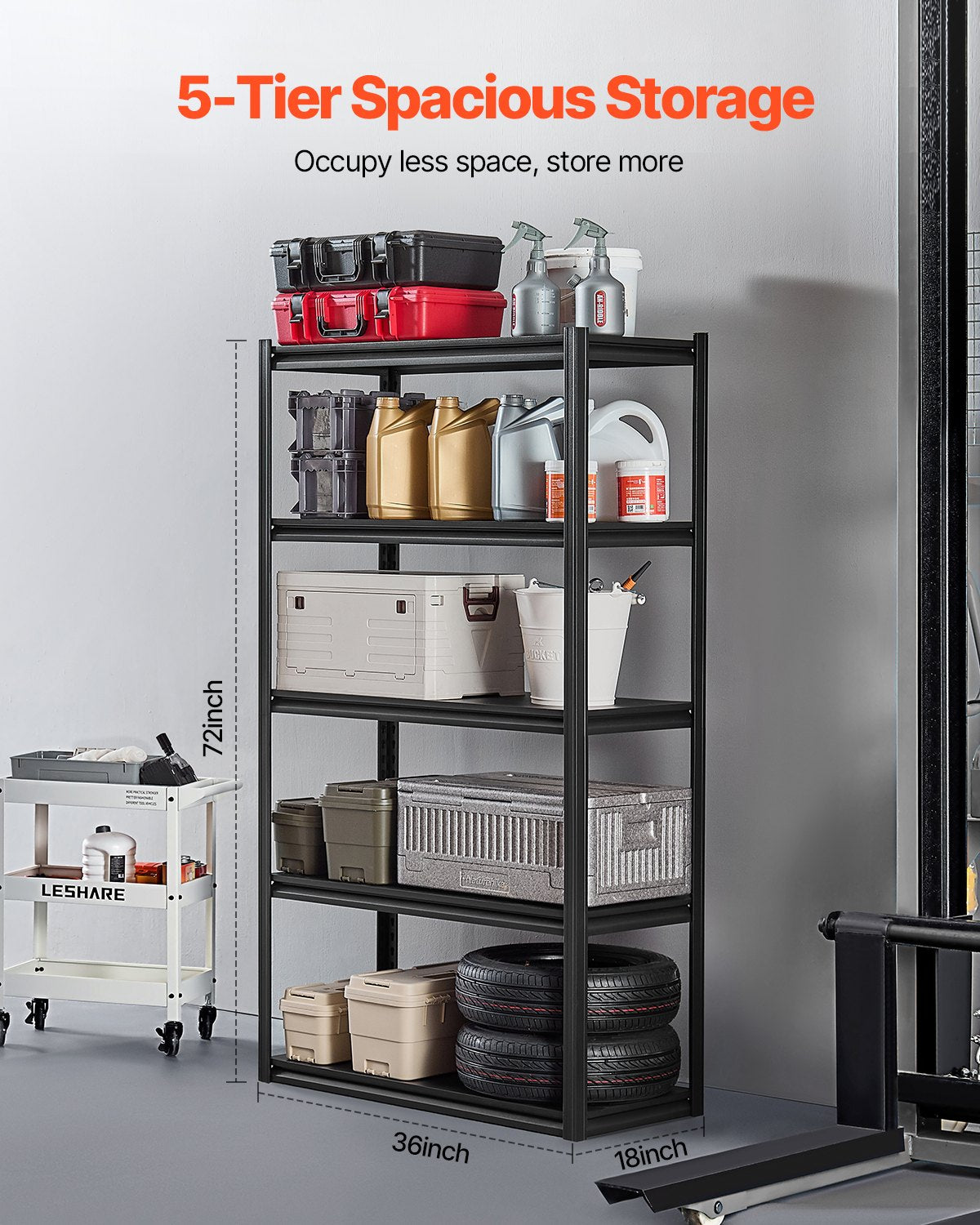 Storage Shelves 18" D x 40" W x 72" H 5-Tier Garage Storage Shelves