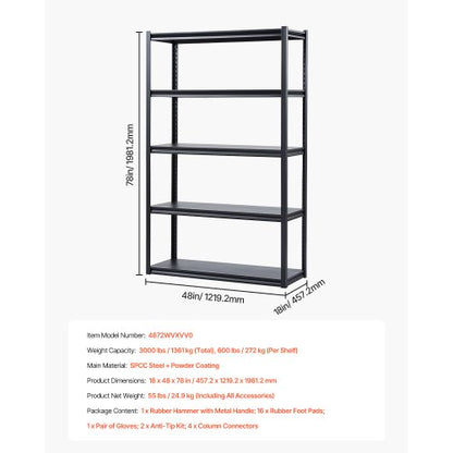 Förvaringshyllor 18" D x 48" B x 78" H 5-vånings Garage Förvaringshyllor