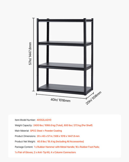 Förvaringshyllor 20" D x 40" B x 57" H 4-vånings Garage Förvaringshyllor