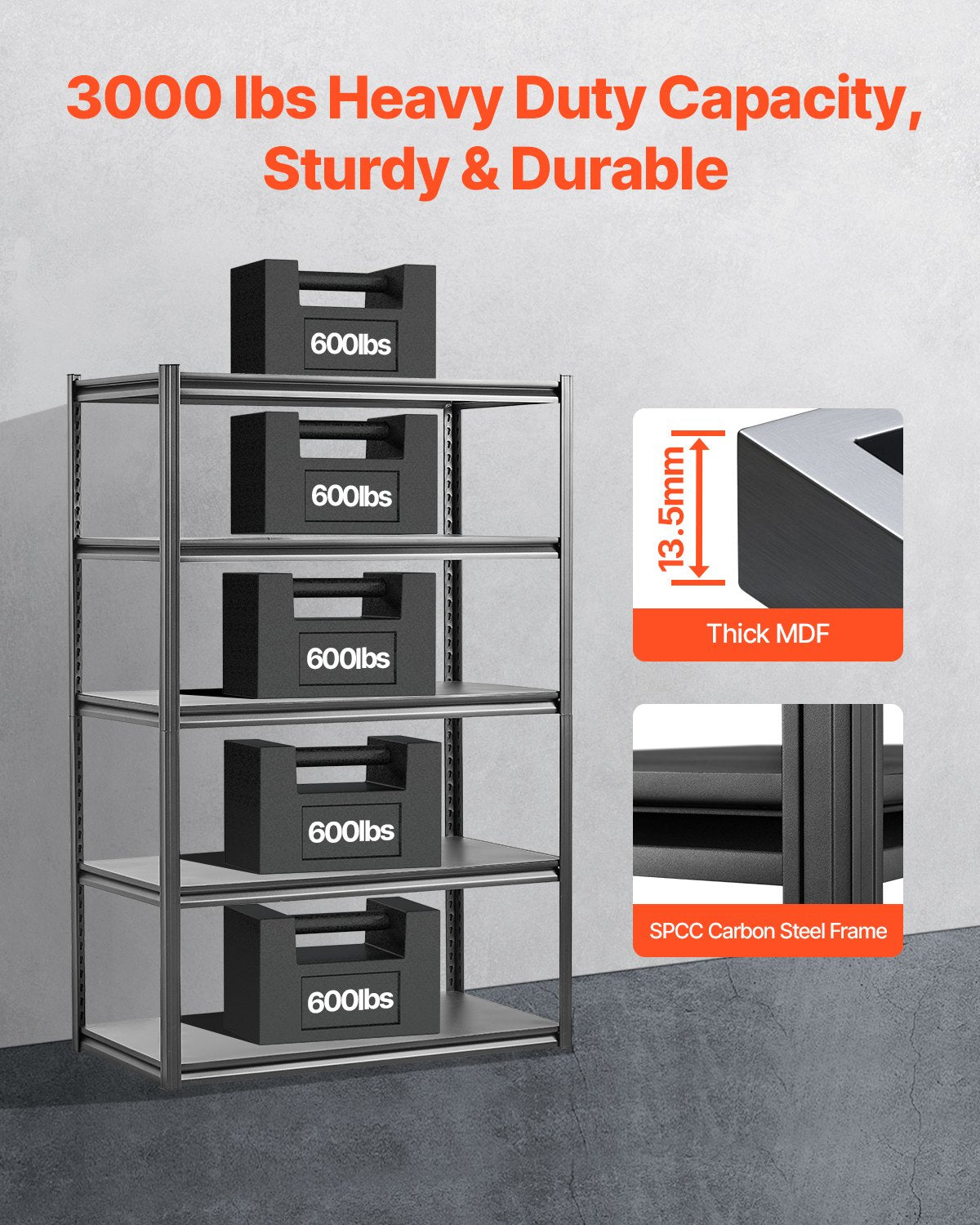 Storage Shelves 24" D x 48" W x 72" H 5-Tier Garage Storage Shelves