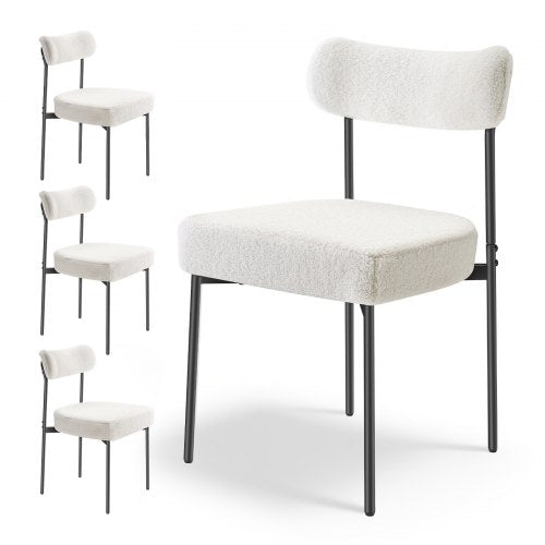 Set med 4 Bouclé Matstolar Modern Kökssidostol Böjd Ryggstöd