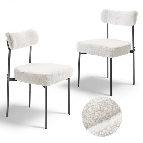 Set med 2 Bouclé Matstolar Modern Kökssidostol Böjd Ryggstöd