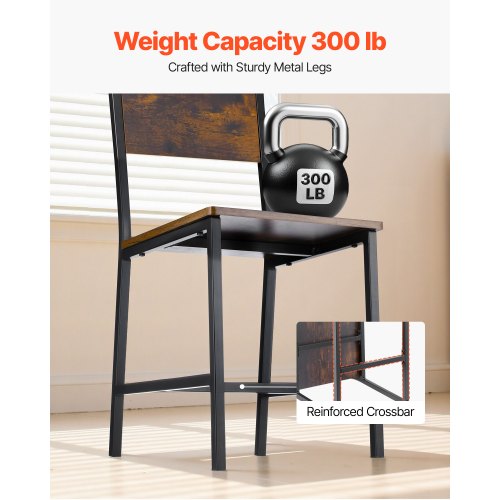 Matstolar Set om 2, Träbordsstolar med metallram och ryggstöd, Lättmonterad Lädersidostol, Modern Lantlig Valnötsstol för Kök Vardagsrum, Rustik Brun och Svart |  EU