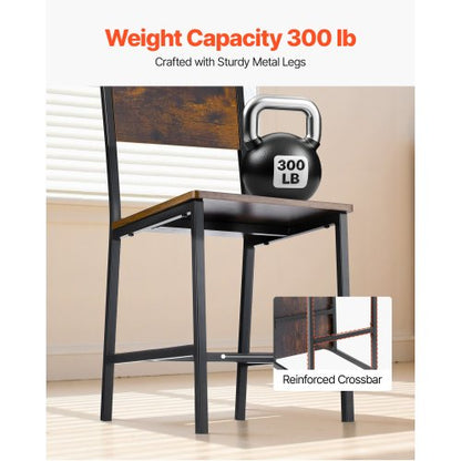 Matstolar Set om 2, Träbordsstolar med metallram och ryggstöd, Lättmonterad Lädersidostol, Modern Lantlig Valnötsstol för Kök Vardagsrum, Rustik Brun och Svart |  EU