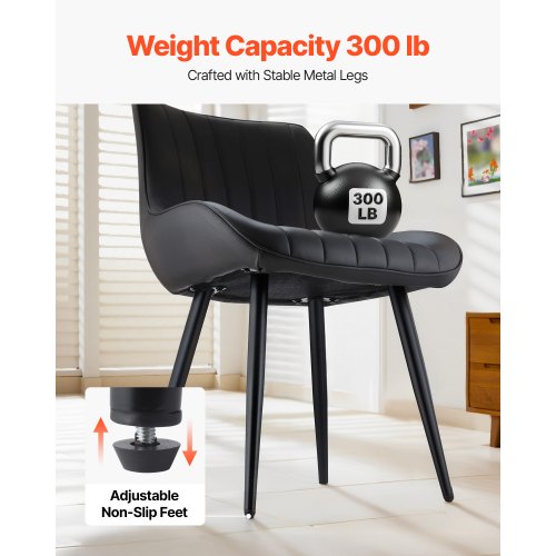 Moderna matsalstolar set om 4, klädda tygsidostolar för matbord, platsbesparande köksbordsstol med tjocka kuddar och metallben, svart |  EU