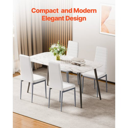 Moderna matsalstolar set om 4, klädda läderfåtöljer för matbord, platsbesparande köksbordsstol med tjocka kuddar och metallben, vit |  EU