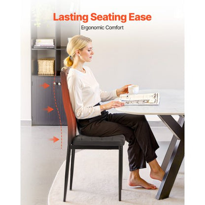 Moderna matsalstolar set om 6, klädda läderfåtöljer för matbord, platsbesparande köksbordsstol med tjocka kuddar och metallben, svart |  EU