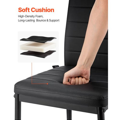 Moderna matsalstolar set om 6, klädda läderfåtöljer för matbord, platsbesparande köksbordsstol med tjocka kuddar och metallben, svart |  EU