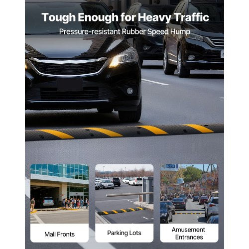 1830 mm farthinder i gummi, 2 kanaler, kraftigt farthinder, 9 979 kg/axel lastkapacitet, vajerskyddsramp med expansionsskruvar, för asfaltbetong, grusuppfart, väg, 1-pack |  EU