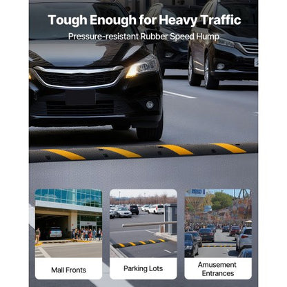 1830 mm farthinder i gummi, 2 kanaler, kraftigt farthinder, 9 979 kg/axel lastkapacitet, vajerskyddsramp med expansionsskruvar, för asfaltbetong, grusuppfart, väg, 1-pack |  EU