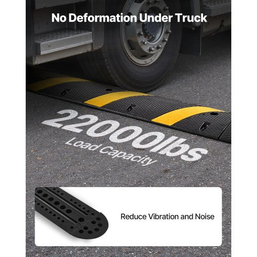 1830 mm farthinder i gummi, 2 kanaler, kraftigt farthinder, 9 979 kg/axel lastkapacitet, vajerskyddsramp med expansionsskruvar, för asfaltbetong, grusuppfart, väg, 1-pack |  EU