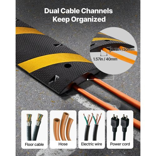 1830 mm farthinder i gummi, 2 kanaler, kraftigt farthinder, 9 979 kg/axel lastkapacitet, vajerskyddsramp med expansionsskruvar, för asfaltbetong, grusuppfart, väg, 1-pack |  EU