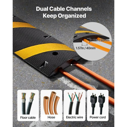 1830 mm farthinder i gummi, 2 kanaler, kraftigt farthinder, 9 979 kg/axel lastkapacitet, vajerskyddsramp med expansionsskruvar, för asfaltbetong, grusuppfart, väg, 1-pack |  EU