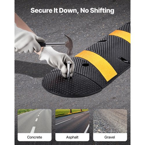 1830 mm farthinder i gummi, 2 kanaler, kraftigt farthinder, 9 979 kg/axel lastkapacitet, vajerskyddsramp med expansionsskruvar, för asfaltbetong, grusuppfart, väg, 1-pack |  EU