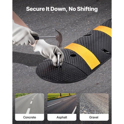 1830 mm farthinder i gummi, 2 kanaler, kraftigt farthinder, 9 979 kg/axel lastkapacitet, vajerskyddsramp med expansionsskruvar, för asfaltbetong, grusuppfart, väg, 1-pack |  EU