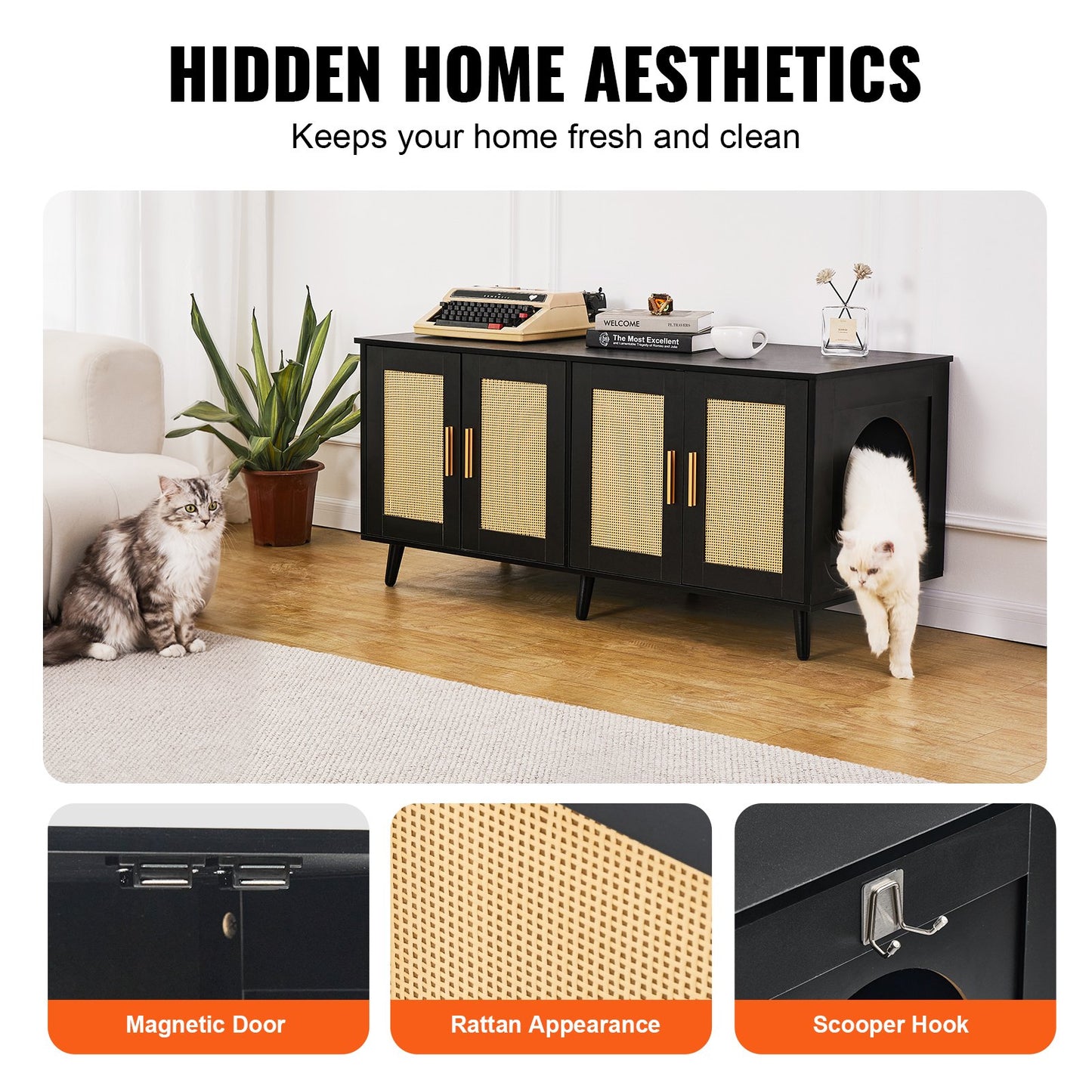 Katzentoilettengehäuse Holz Katzentoilettenmöbel versteckt 2 Räume schwarz