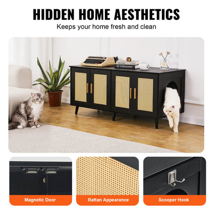 Katzentoilettengehäuse Holz Katzentoilettenmöbel versteckt 2 Räume schwarz