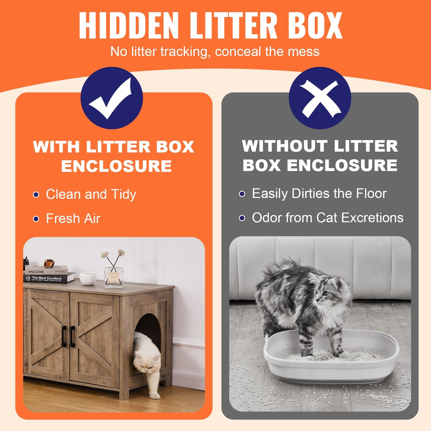 Cat litter box enclosure Wooden cat litter box Furniture hidden 2 rooms Greige