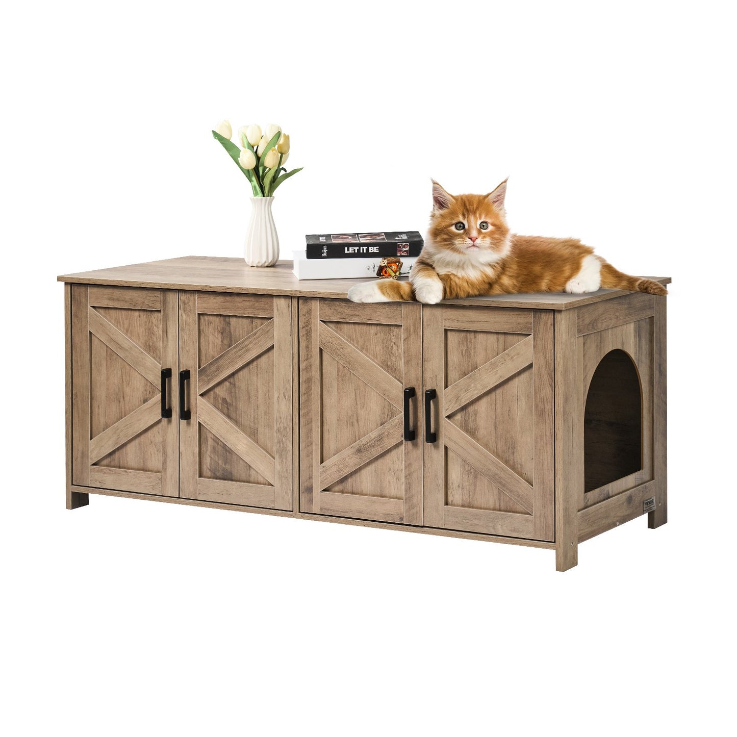 Cat litter box enclosure Wooden cat litter box Furniture hidden 2 rooms Greige