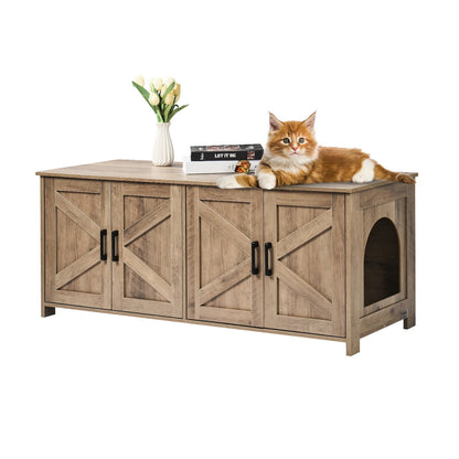 Cat litter box enclosure Wooden cat litter box Furniture hidden 2 rooms Greige
